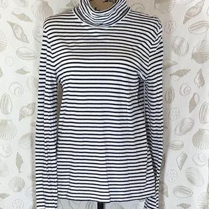 J Crew Long sleeve Striped Navy and White Turtlene